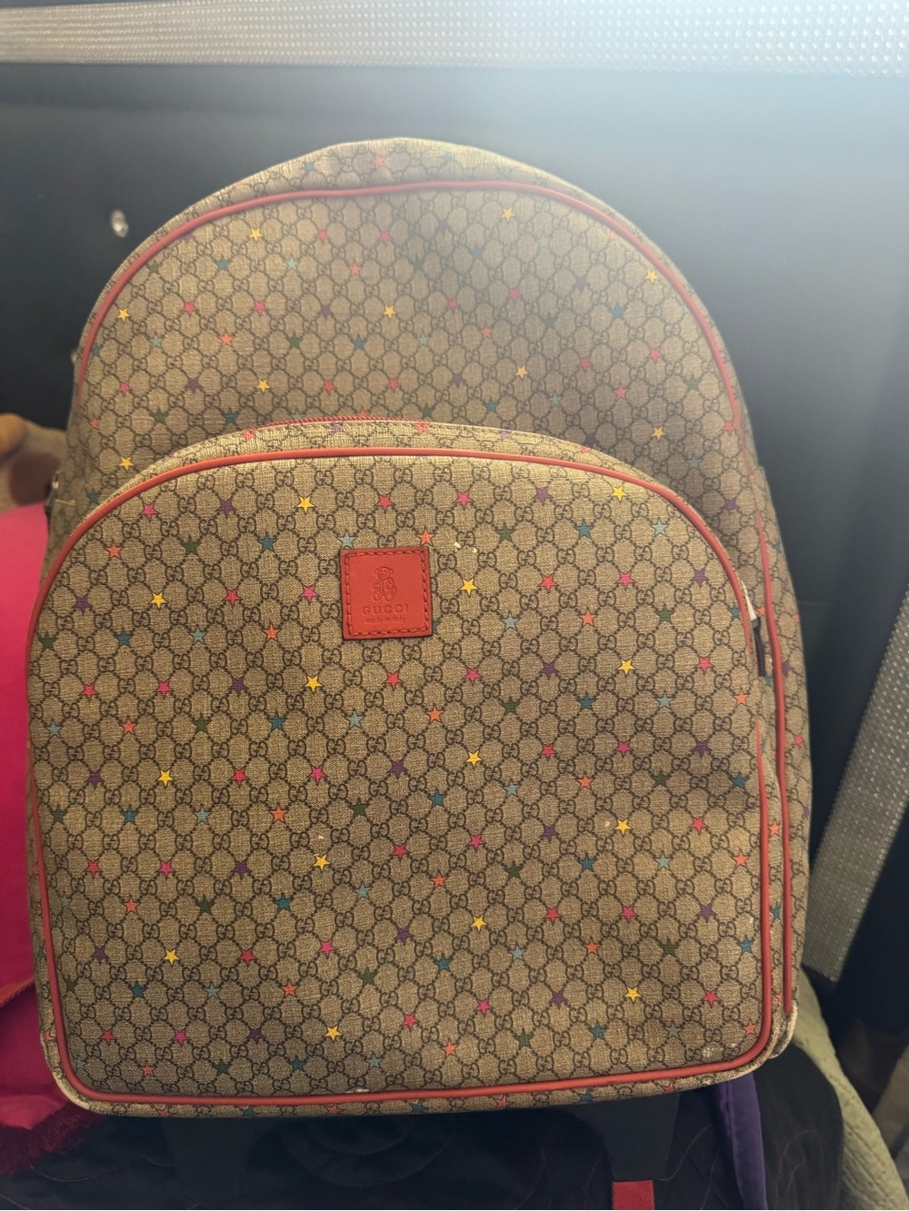 Gucci Brown GG Monogram Backpack with Multicolor Star Accents